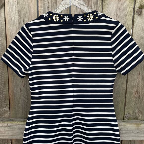 Michael Michael Kors Striped T-Shirt Dress Embellished Floral V-Neck Small NWT - Picture 5 of 9